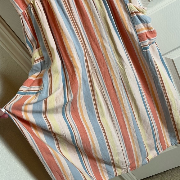 ANA Striped Open Back Dress Women's M Retro Pockets Linen Blend - Picture 6 of 13